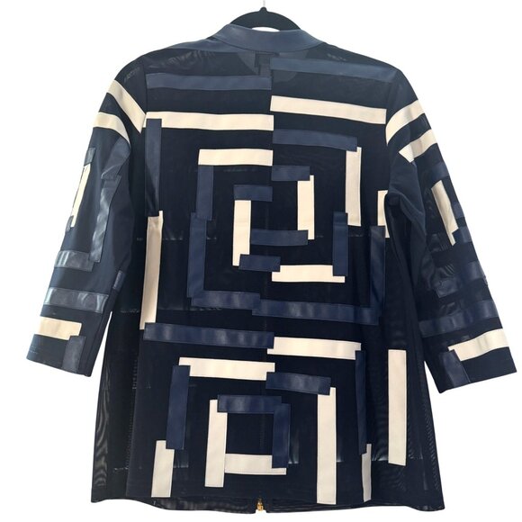 Travelers by Chico's Women's Jacket Faux Leather Striped Sheer Full Zip, Size 0 - Picture 2 of 6